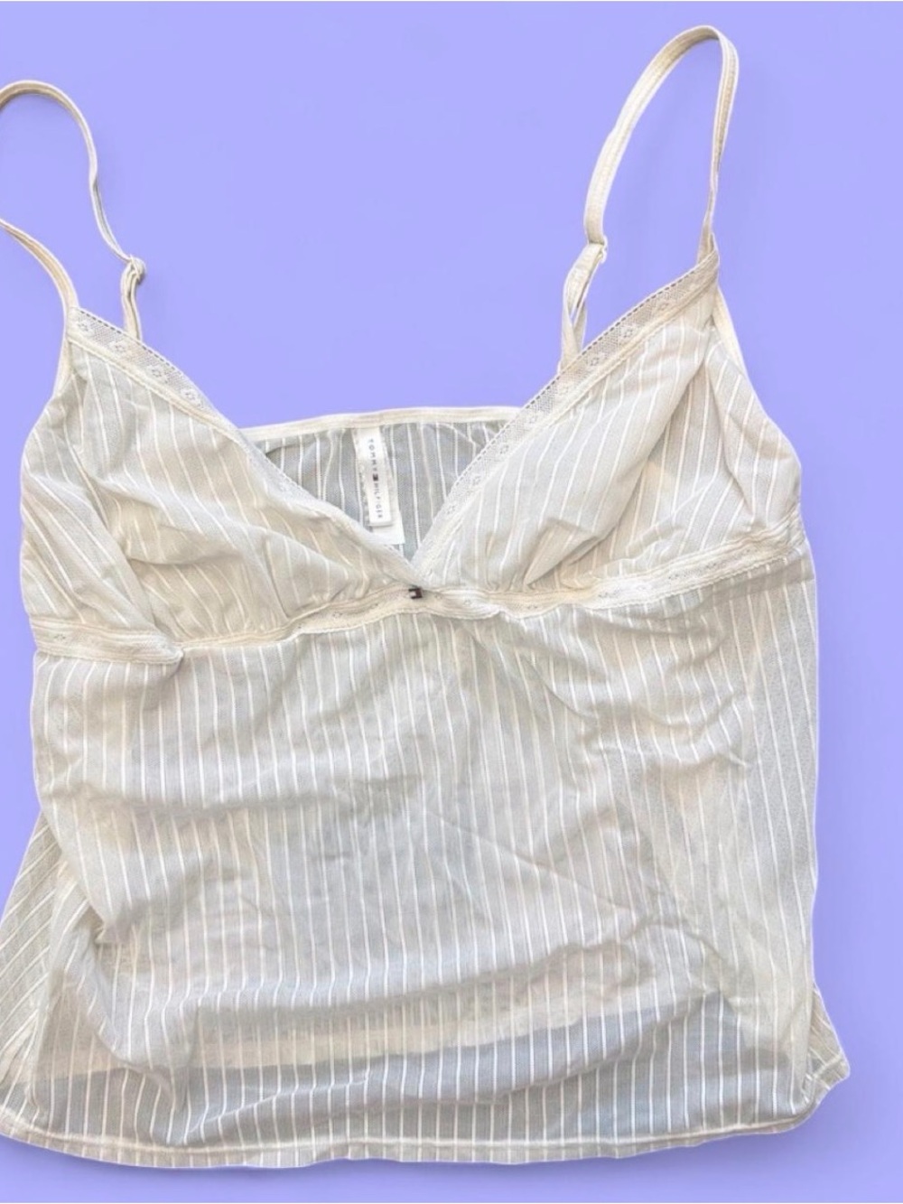Tommy Hilfiger Ivory Pinstripe Lace-Trim Cami